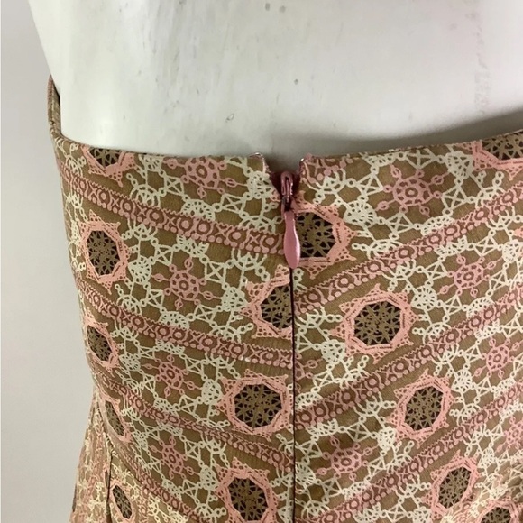 Anthropologie Sz 8 100% Silk Satin Pleated A-Line Skirt Pink Orange Geometric - Picture 5 of 6